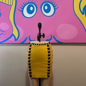Moschino Yellow Leather Black Lace up Skirt